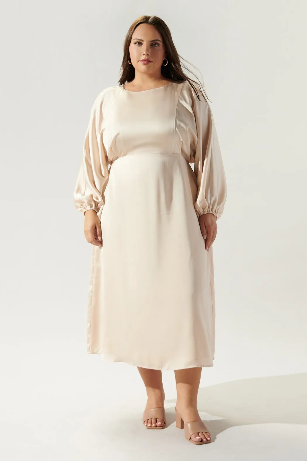 Chateau Satin Dolman Sleeve Midi Dress Curve