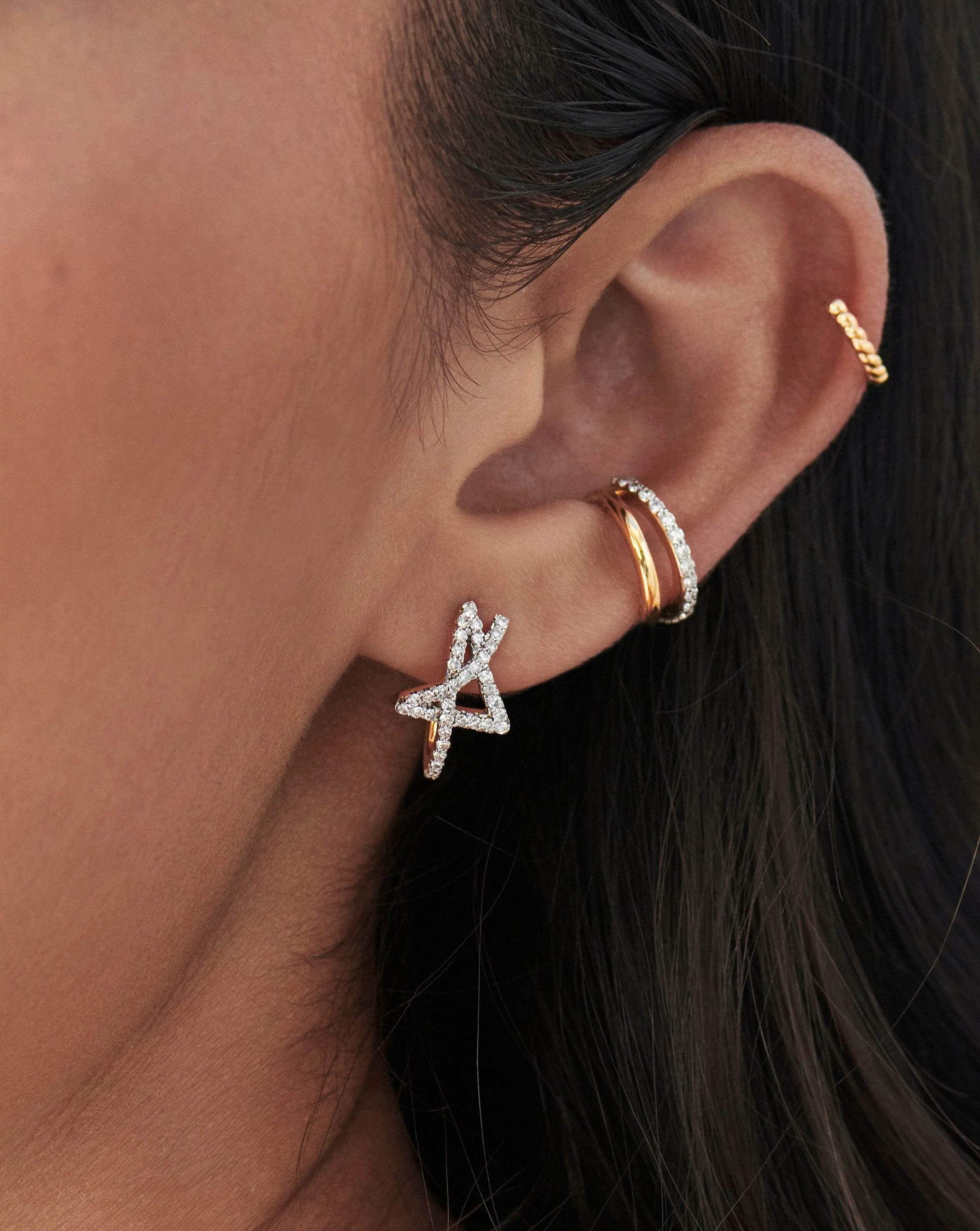 Fine Diamond Star Stud Earrings | 14k Solid Gold/Diamond