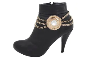 Gold Metal Chain Western Boot Bracelet Shoe Big Round Charm