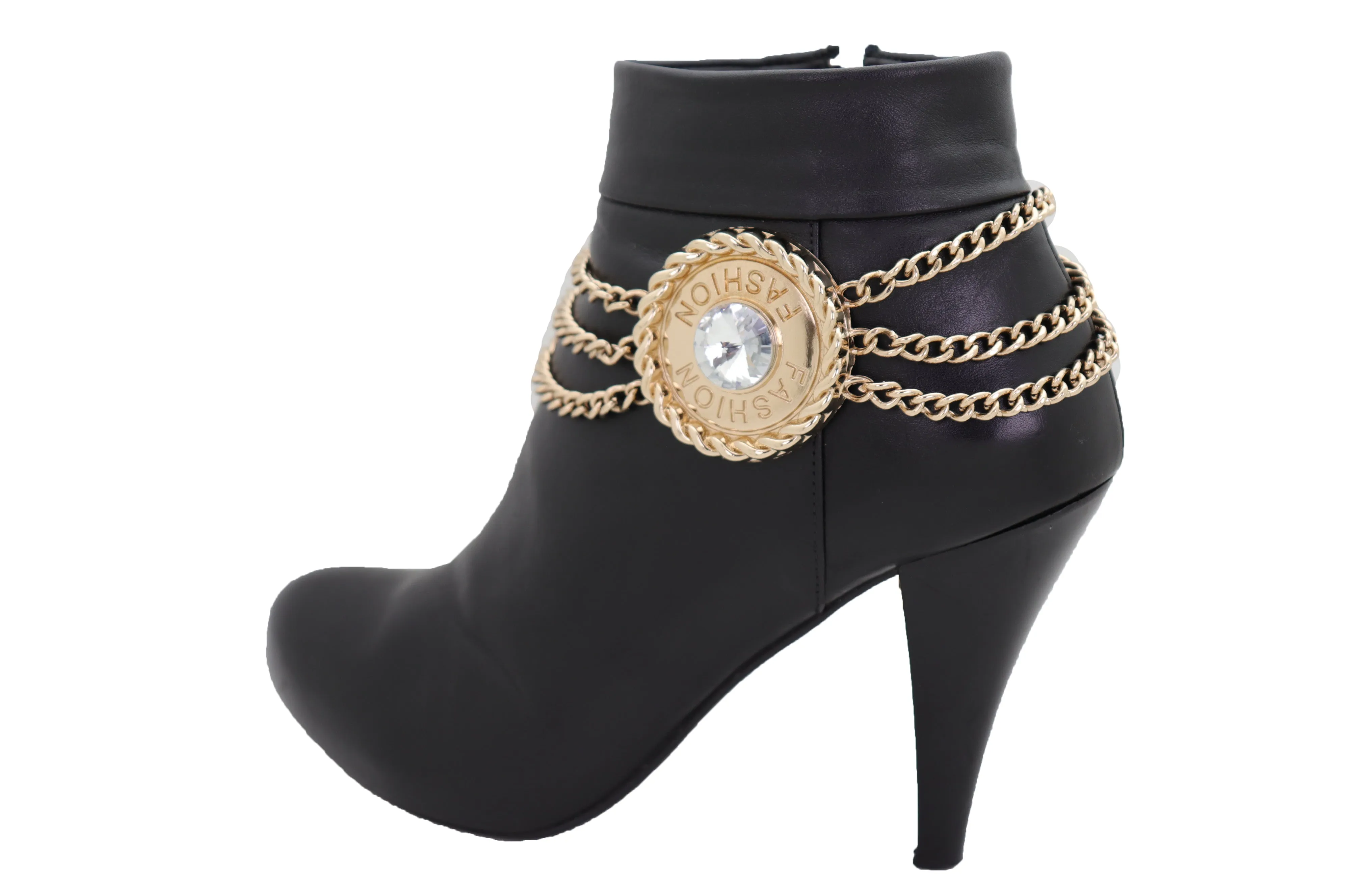 Gold Metal Chain Western Boot Bracelet Shoe Big Round Charm