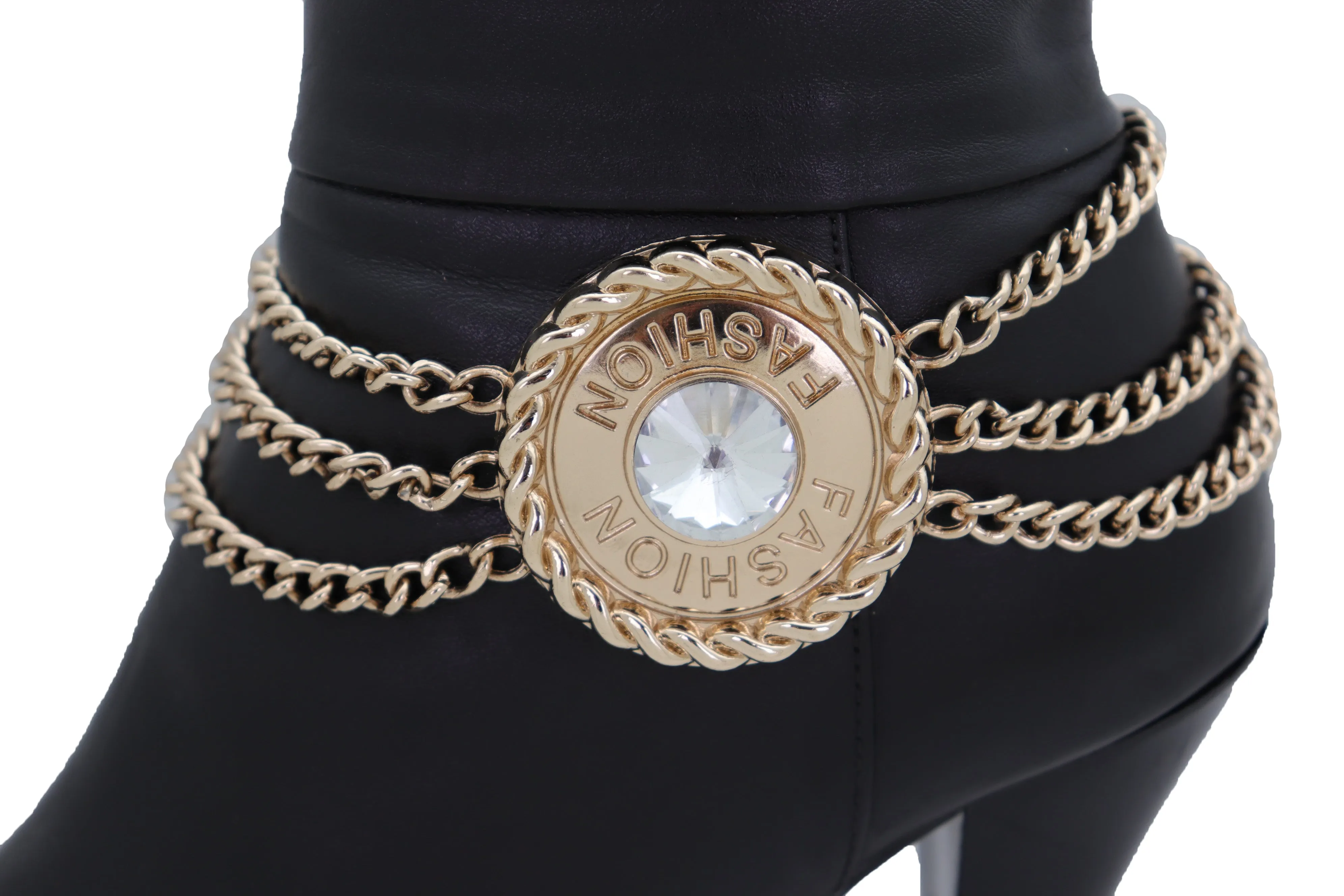 Gold Metal Chain Western Boot Bracelet Shoe Big Round Charm