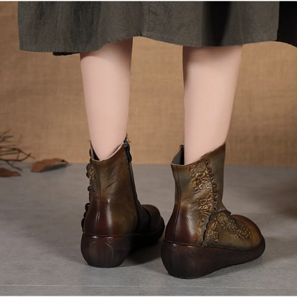 Hand-Carved Thick-Bottomed Retro Boots | Gift Shoes