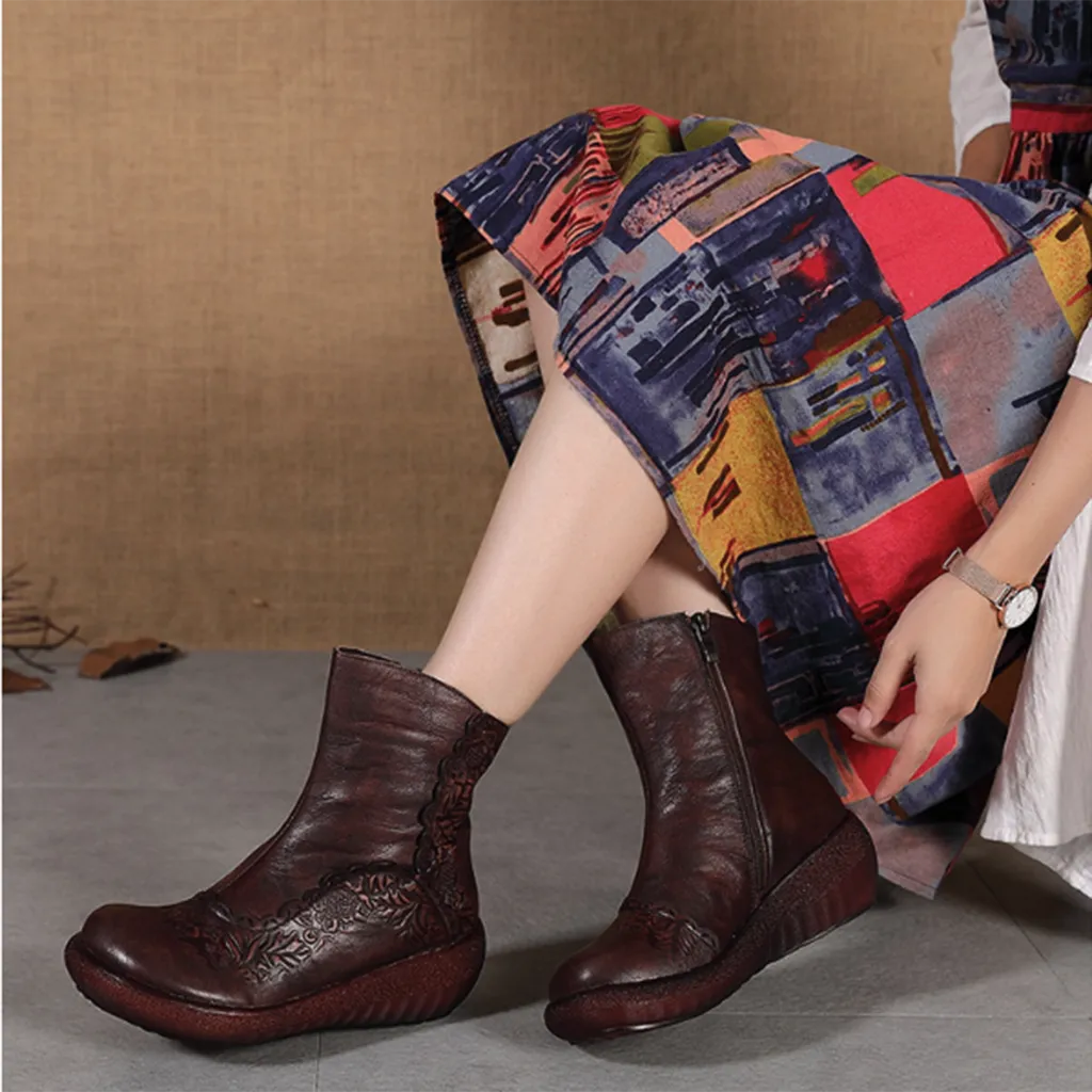 Hand-Carved Thick-Bottomed Retro Boots | Gift Shoes