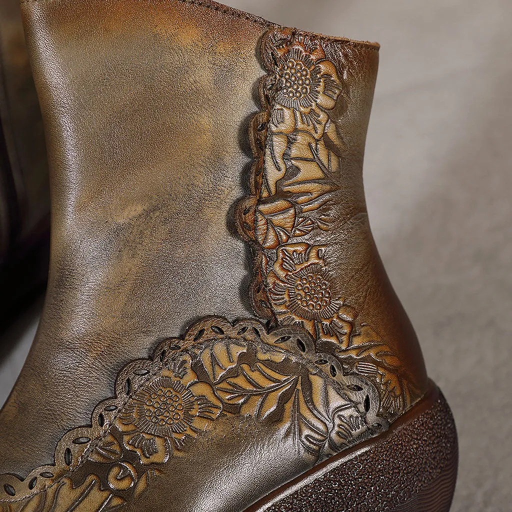 Hand-Carved Thick-Bottomed Retro Boots | Gift Shoes