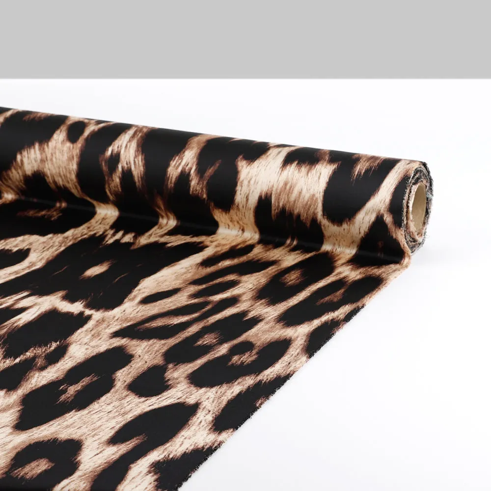 Leopard Print Poly Satin - Brown