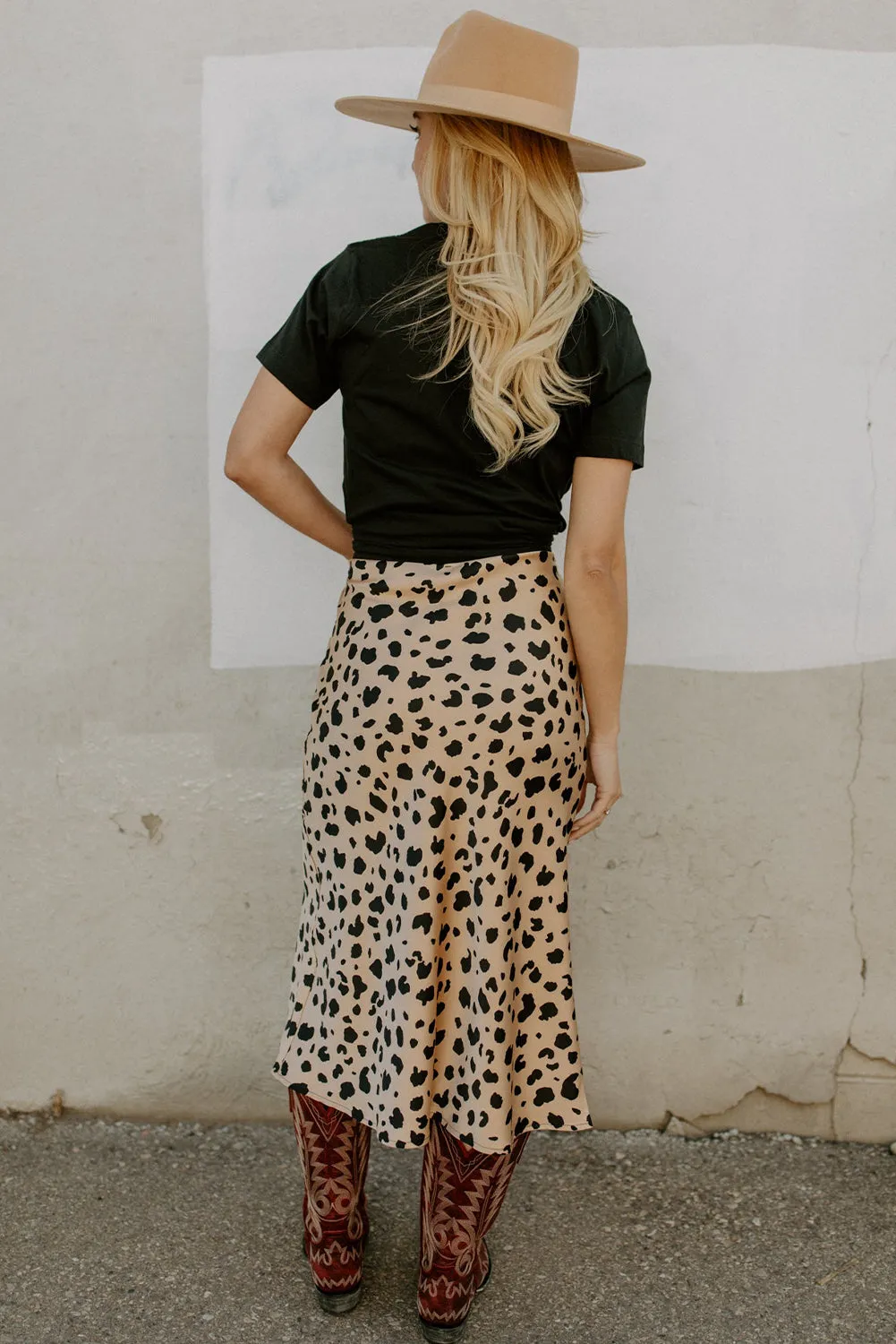 Leopard Spots Printed Split Hem Midi Skirt