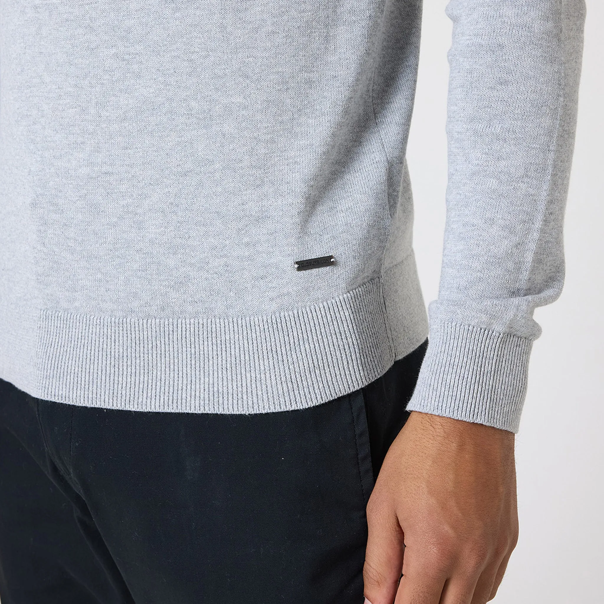 Long Sleeve Knitted Polo | Light Grey Marl