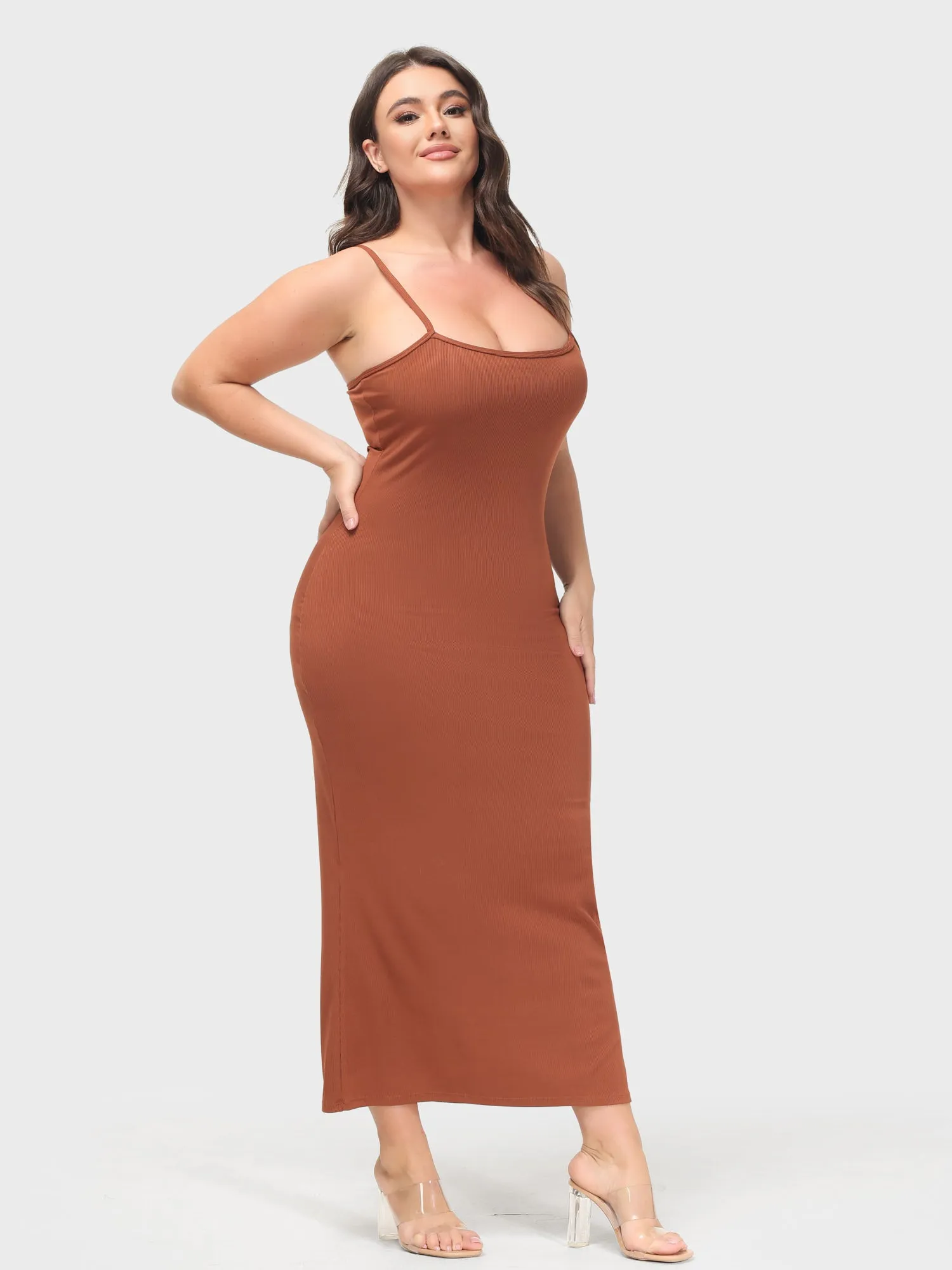 Midsize Goddess Slip Long Dress With Built-in Shapewear