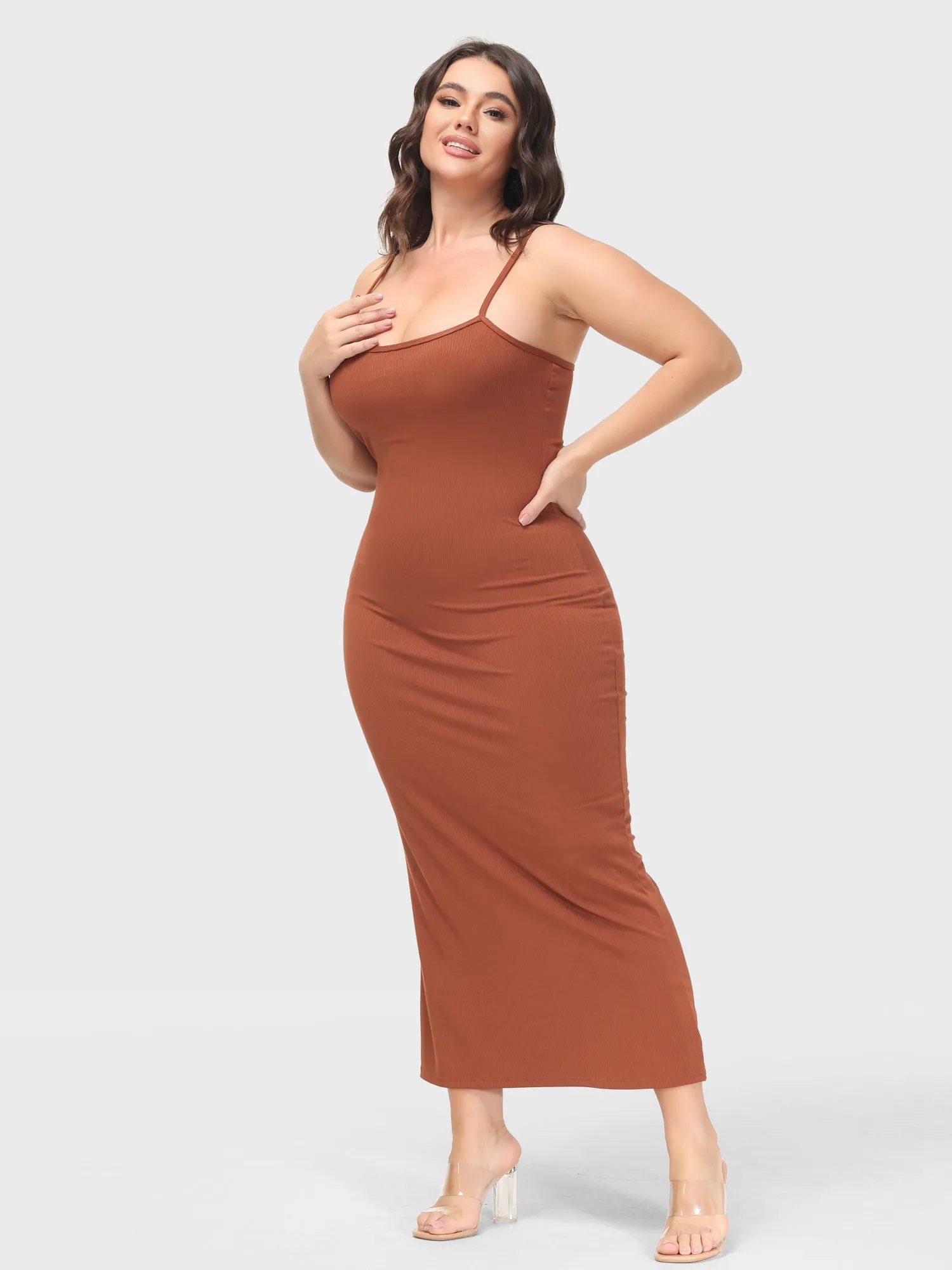 Midsize Goddess Slip Long Dress With Built-in Shapewear