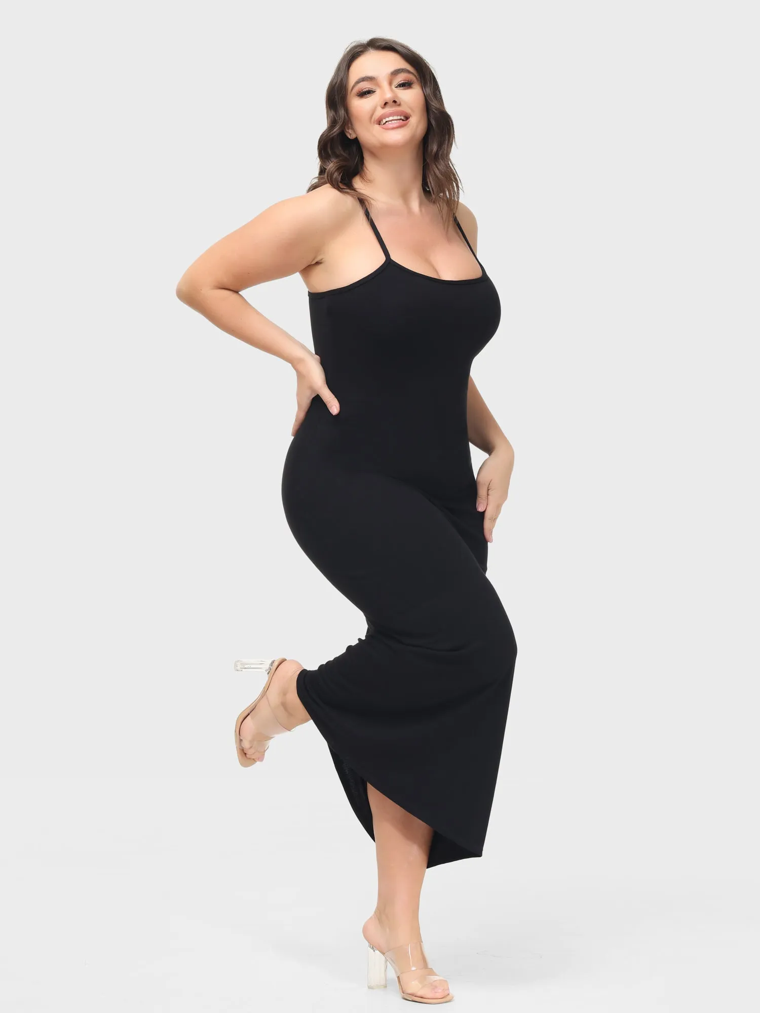 Midsize Goddess Slip Long Dress With Built-in Shapewear