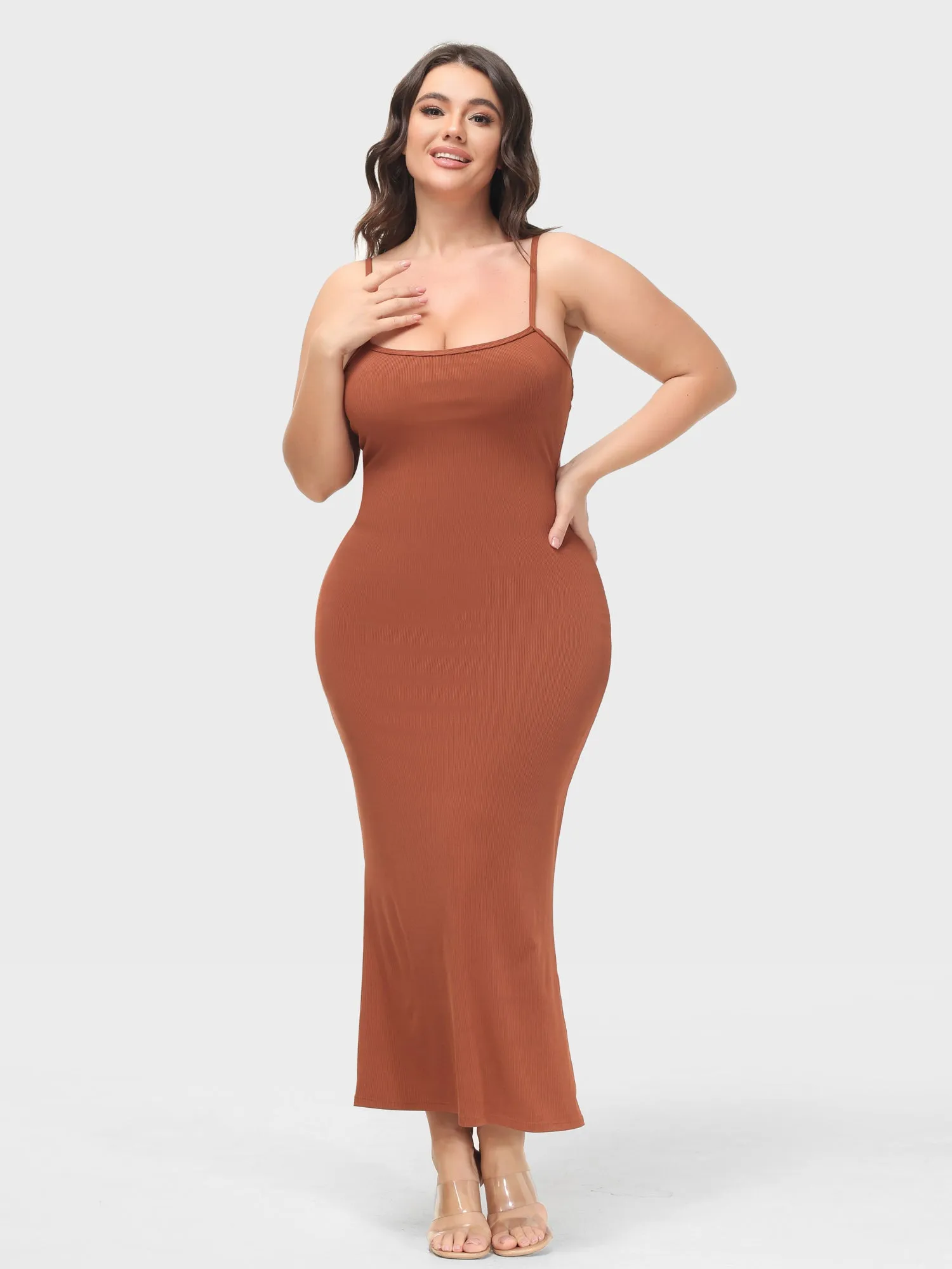 Midsize Goddess Slip Long Dress With Built-in Shapewear