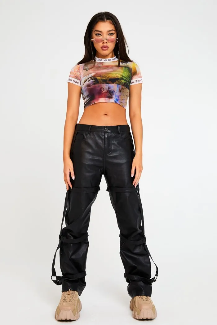 Scenic Print Mesh Crop T-shirt