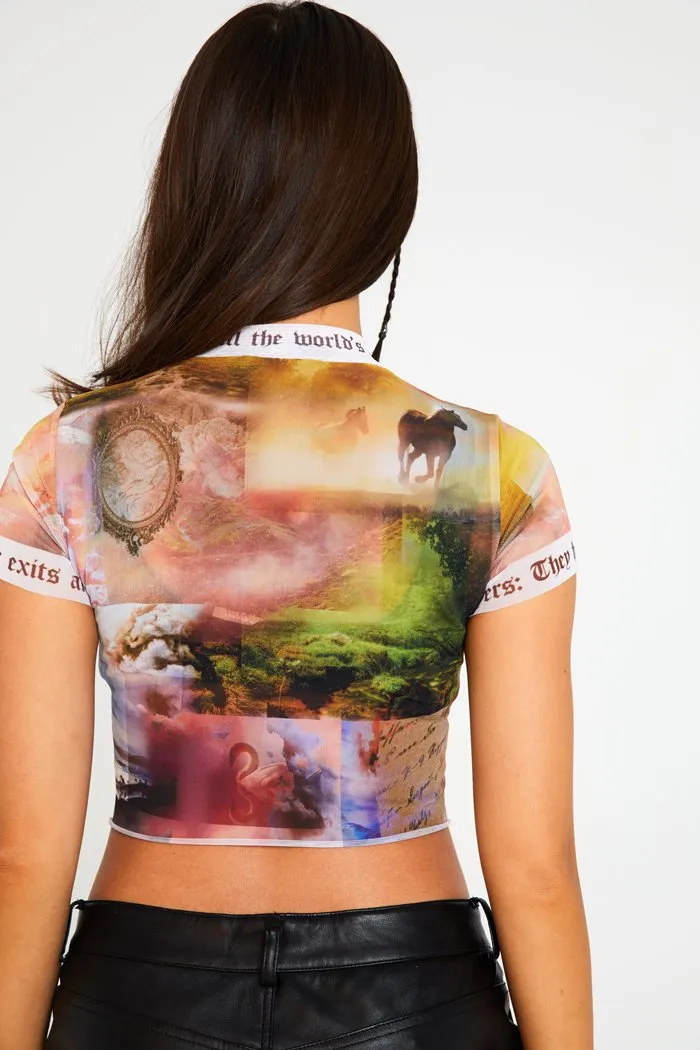 Scenic Print Mesh Crop T-shirt