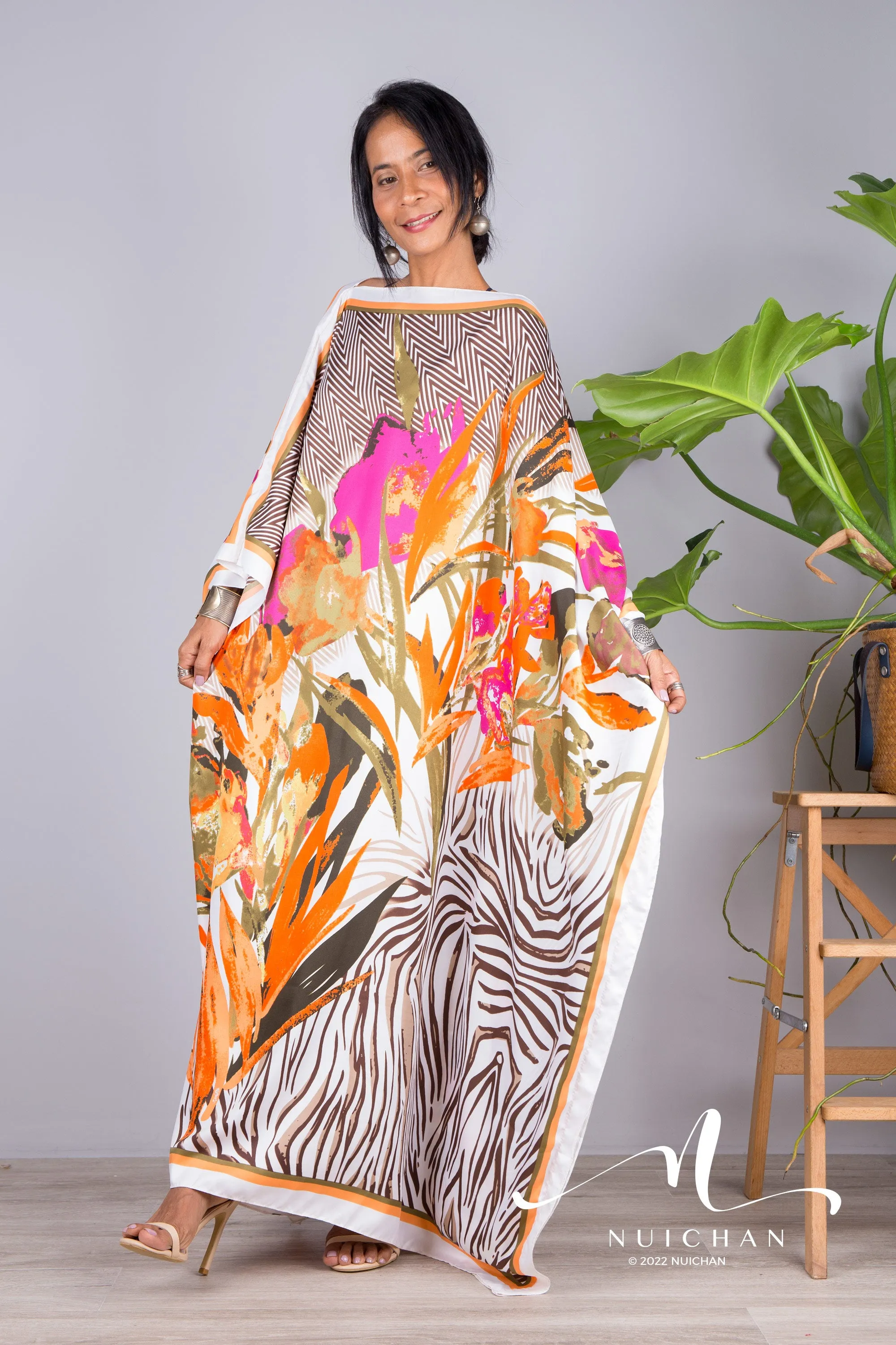 Silk satin kaftan dress