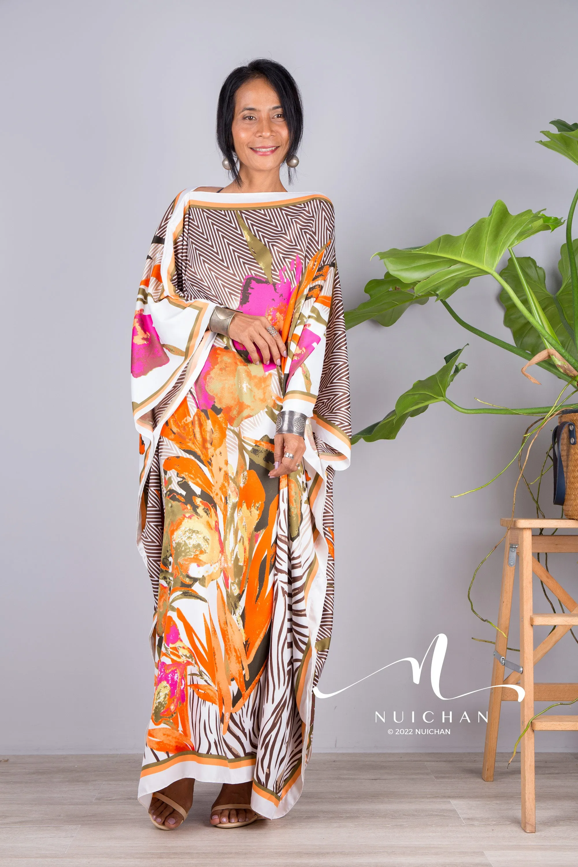 Silk satin kaftan dress