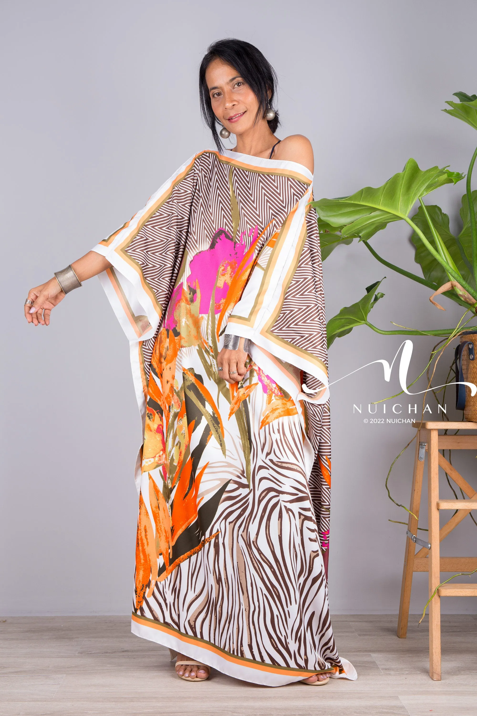 Silk satin kaftan dress