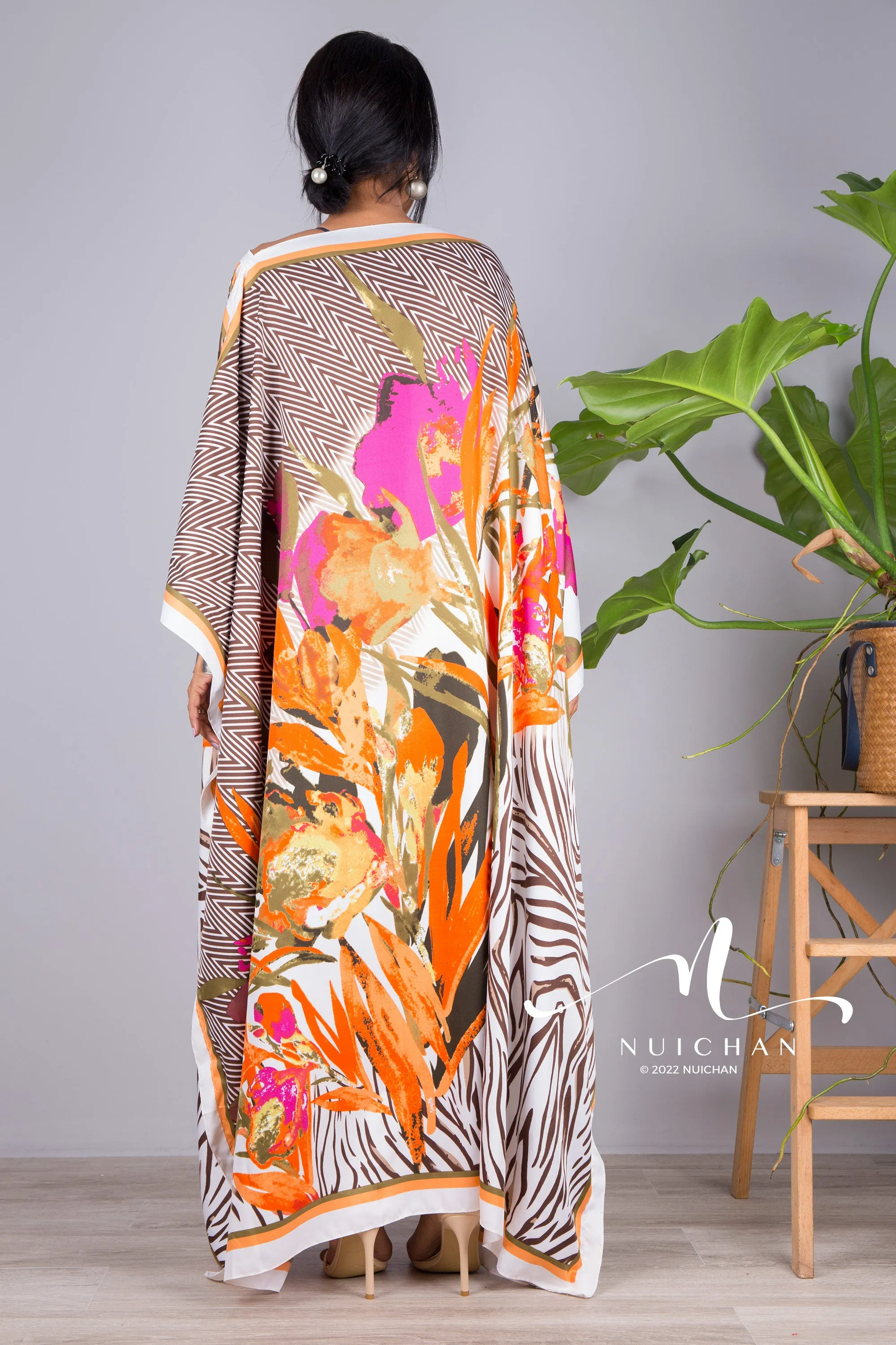 Silk satin kaftan dress