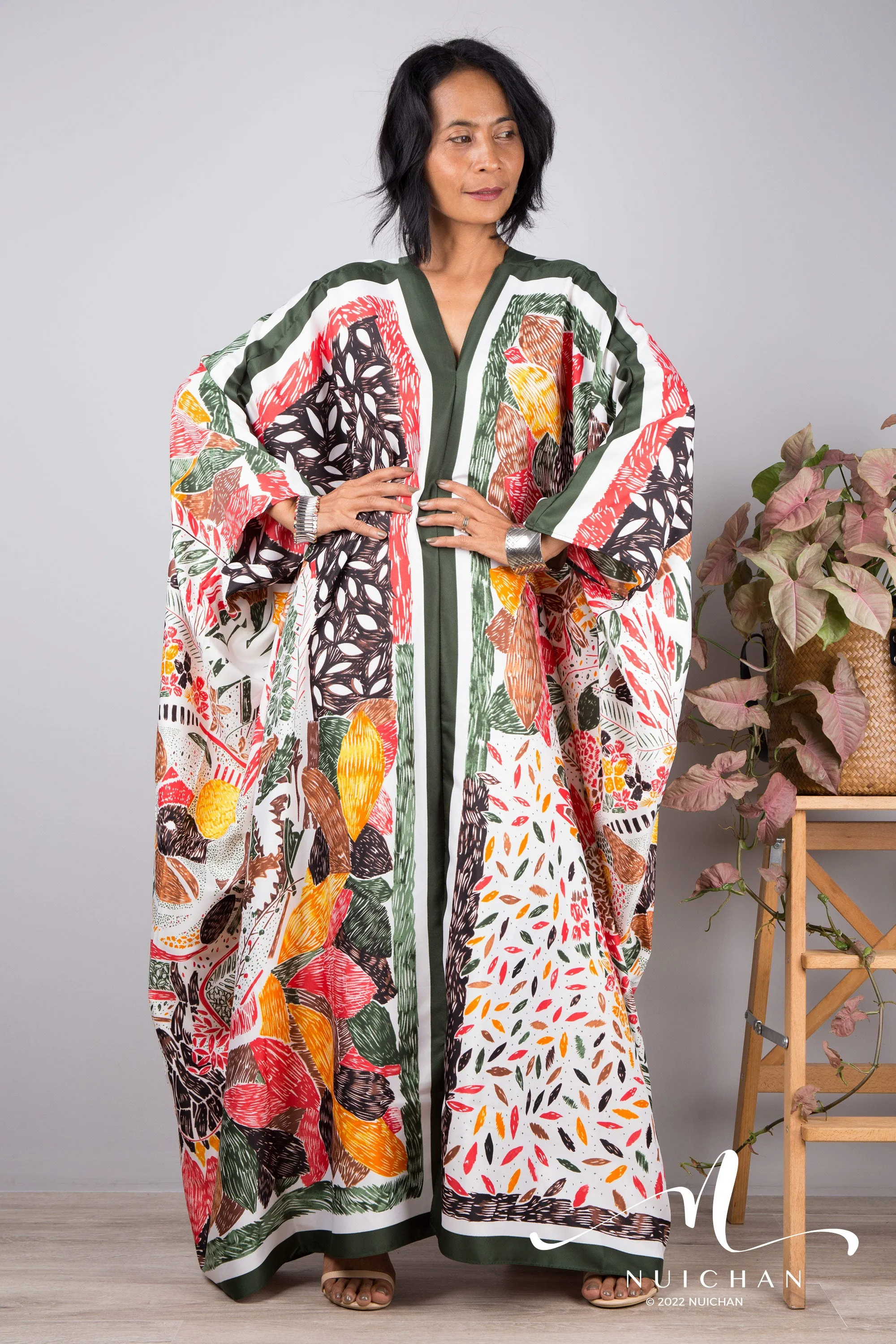 Silky satin kaftan dress