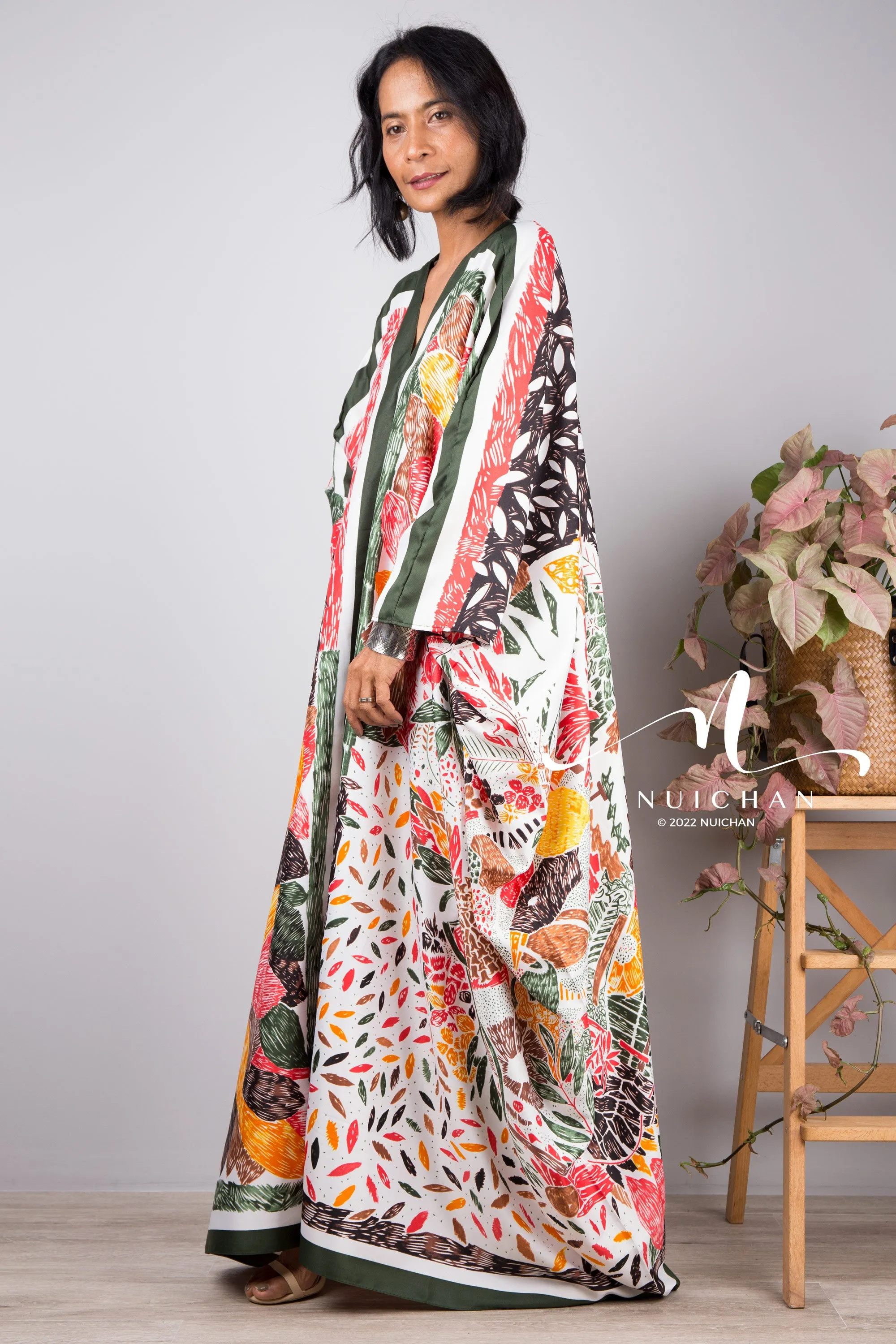 Silky satin kaftan dress