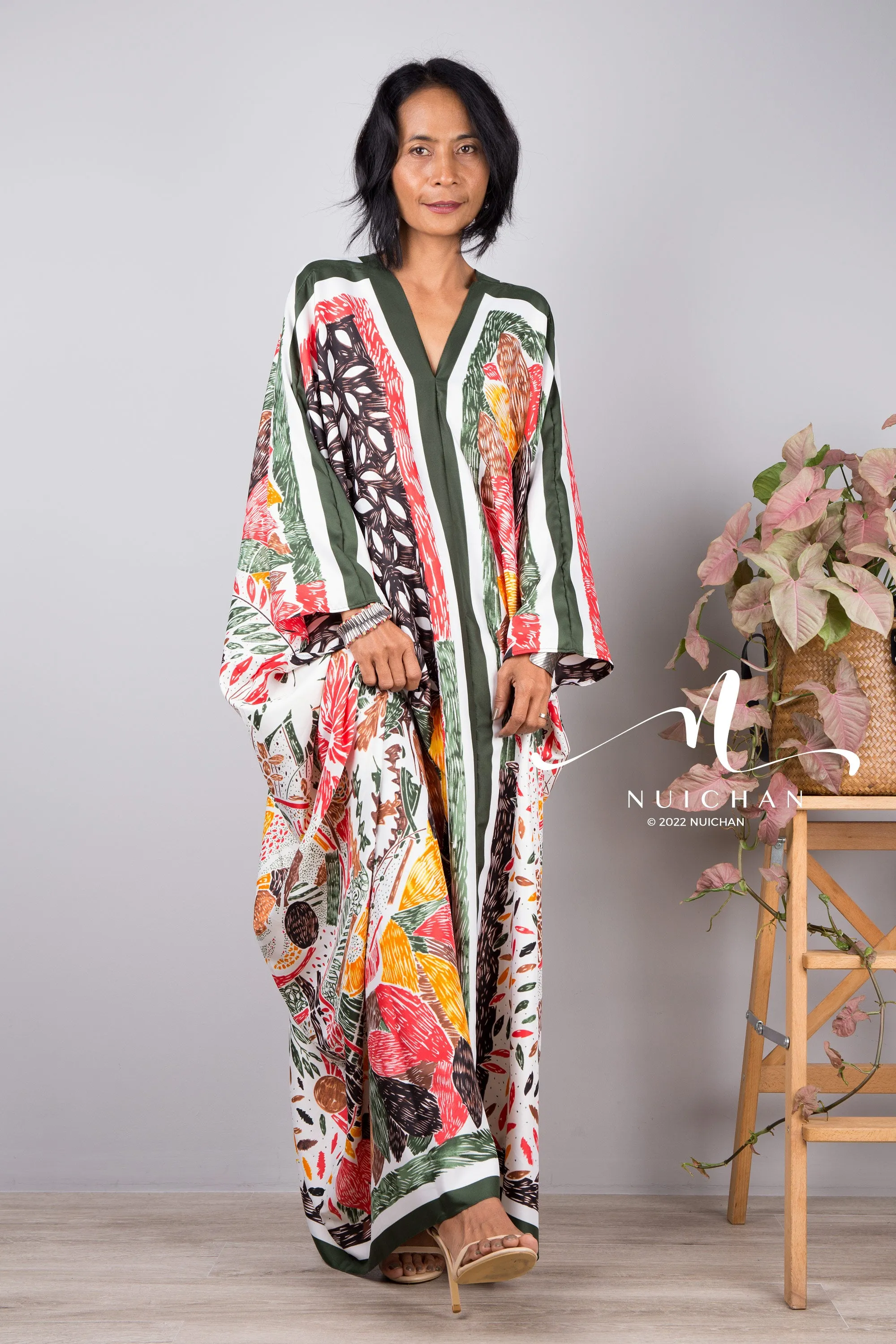 Silky satin kaftan dress