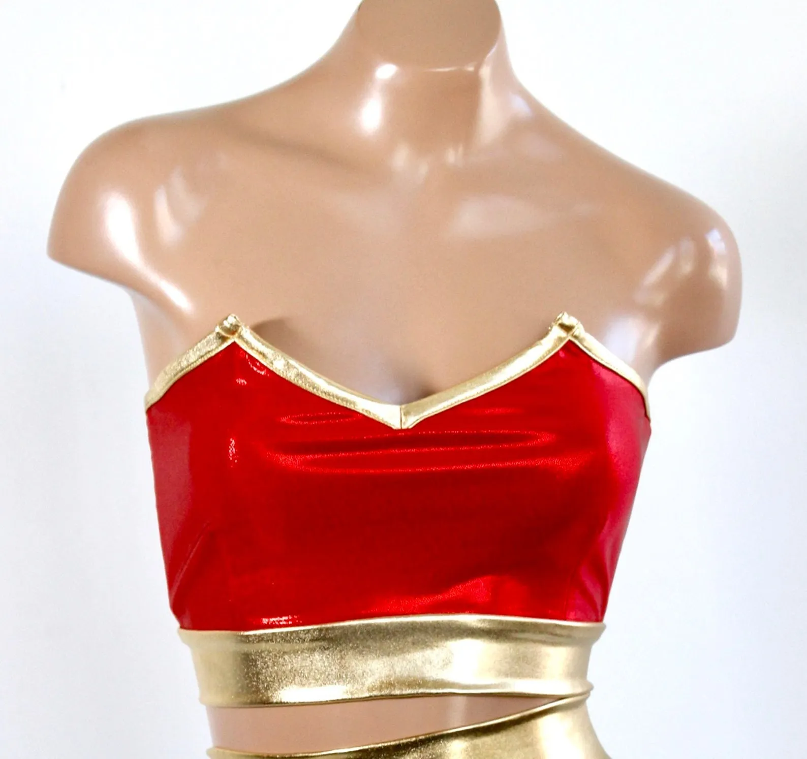 Star Superheroine Bustier Top and Classic Bottoms with Gold Trim Set with Lasso