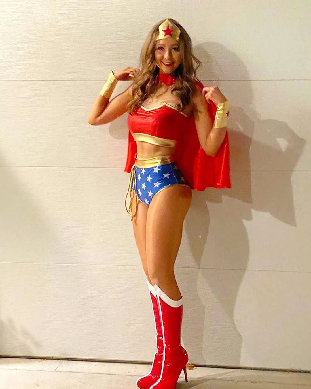 Star Superheroine Bustier Top and Classic Bottoms with Gold Trim Set with Lasso