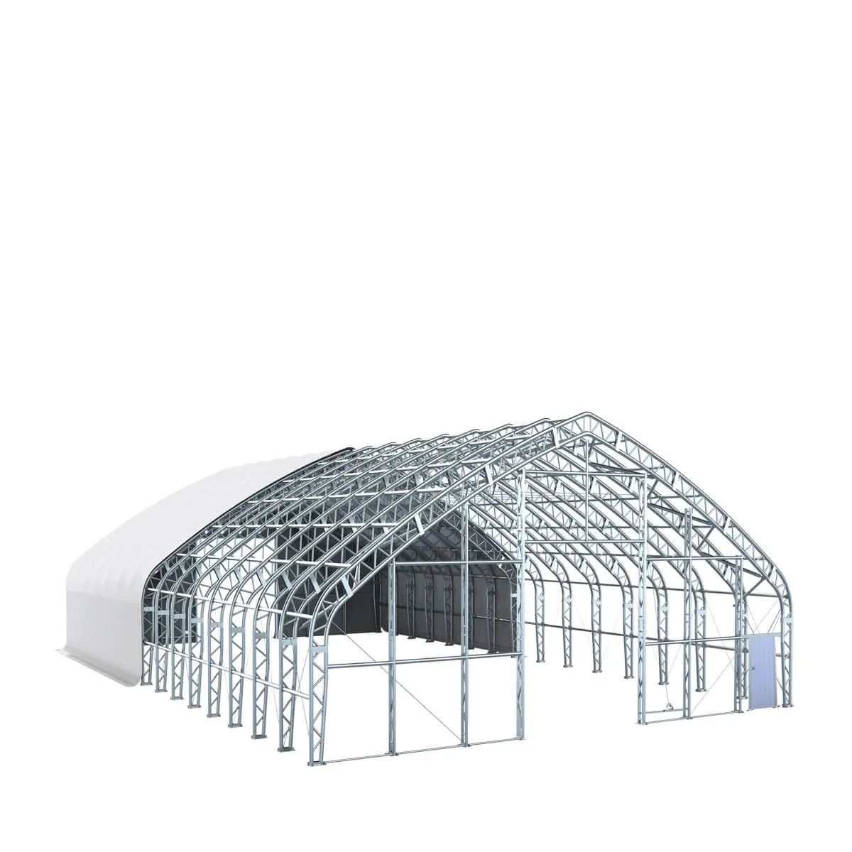 TMG Industrial Pro Series 70' x 100' Dual Truss Storage Shelter with Heavy Duty 32 oz PVC Cover & Drive Through Doors, TMG-DT70100-PRO