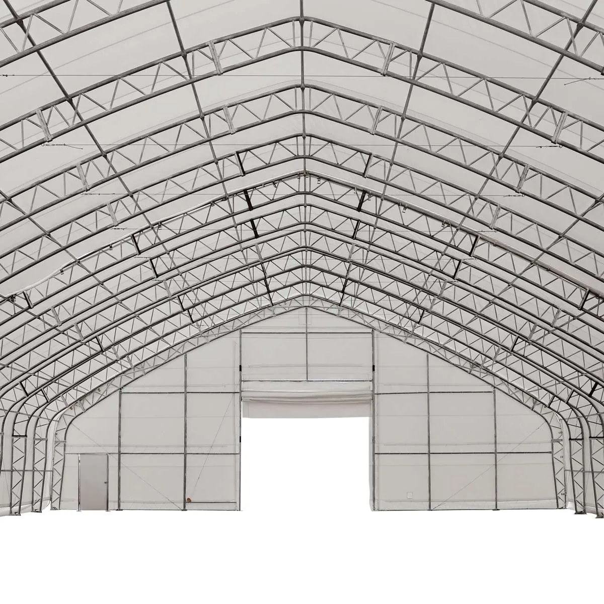 TMG Industrial Pro Series 70' x 100' Dual Truss Storage Shelter with Heavy Duty 32 oz PVC Cover & Drive Through Doors, TMG-DT70100-PRO