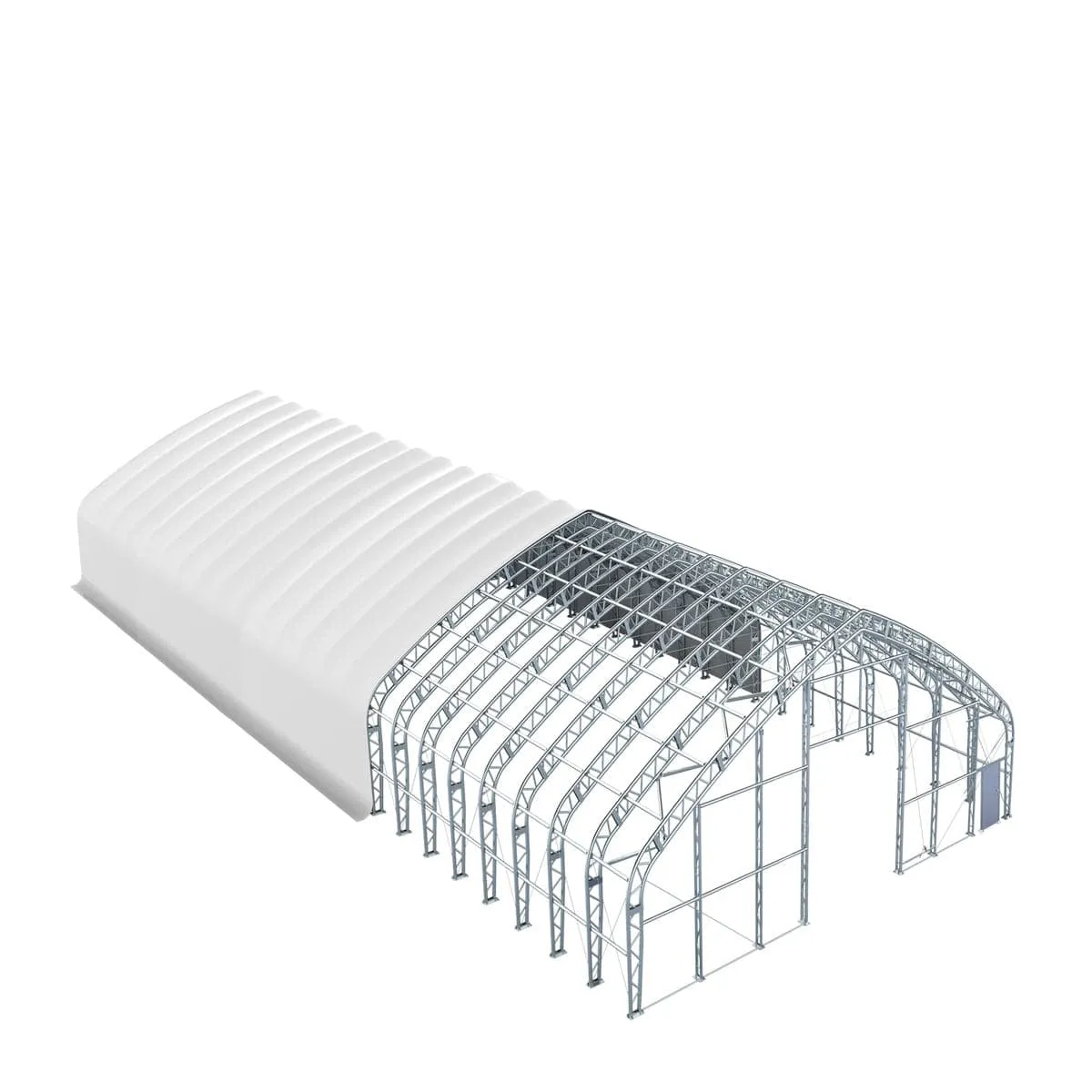 TMG Industrial Pro Series 70' x 150' Dual Truss Storage Shelter with Heavy Duty 32 oz PVC Cover & Drive Through Doors, TMG-DT70150-PRO