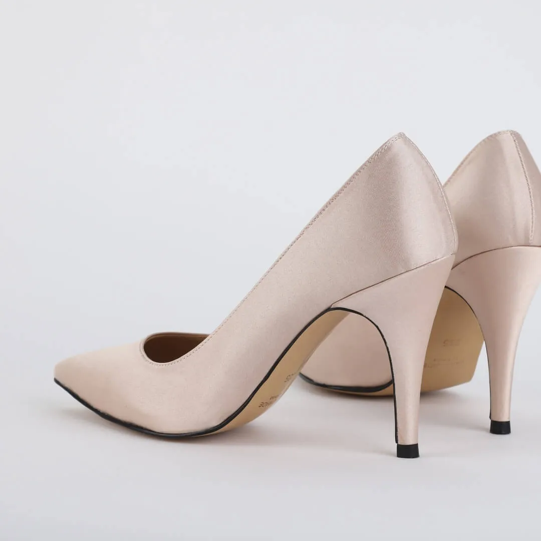 *UK size 2.5 - KIBON - classic satin beige, 9cm heels