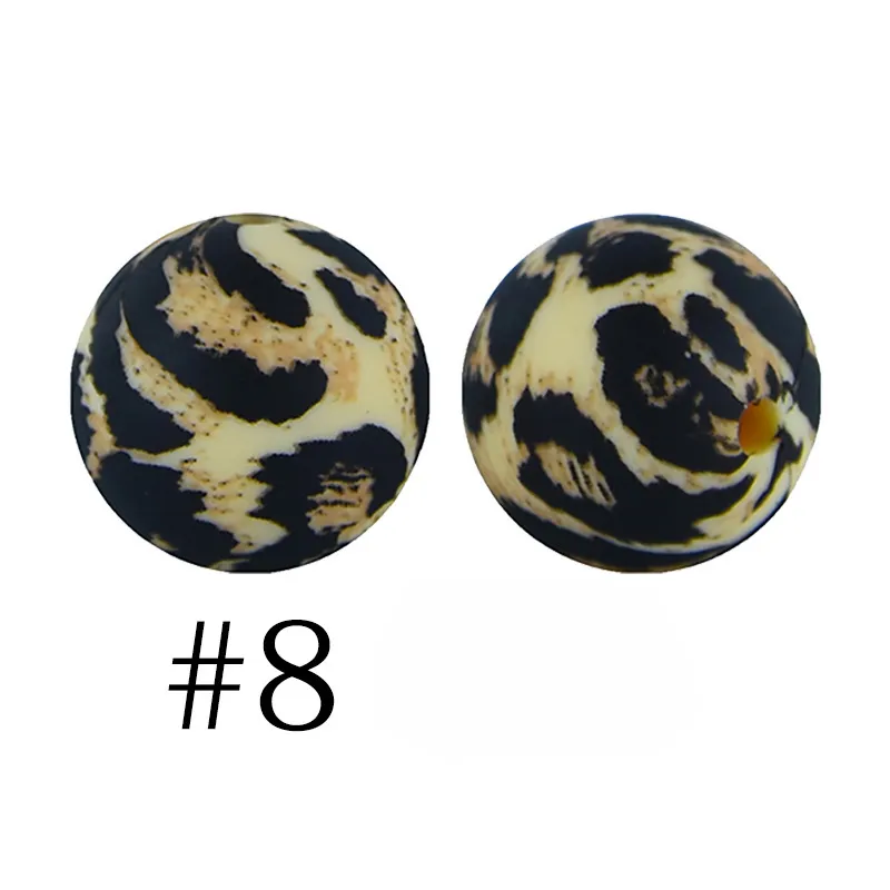 Wholesale 100pcs Silicone Water Transfer Printing Leopard Skull String Beads